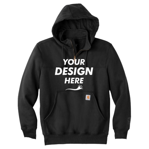 Carhartt Rain Defender ® Paxton Heavyweight Hooded Zip Mock Sweatshirt, Black, Front view, Mockup