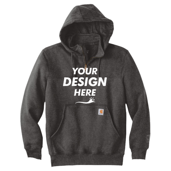 Carhartt Rain Defender ® Paxton Heavyweight Hooded Zip Mock Sweatshirt, Carbon Heather, Front view, Mockup