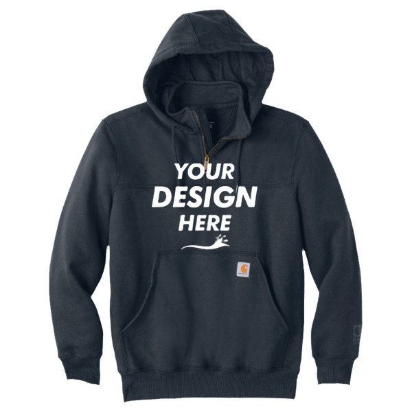 Carhartt Rain Defender ® Paxton Heavyweight Hooded Zip Mock Sweatshirt, New Navy, Front view, Mockup