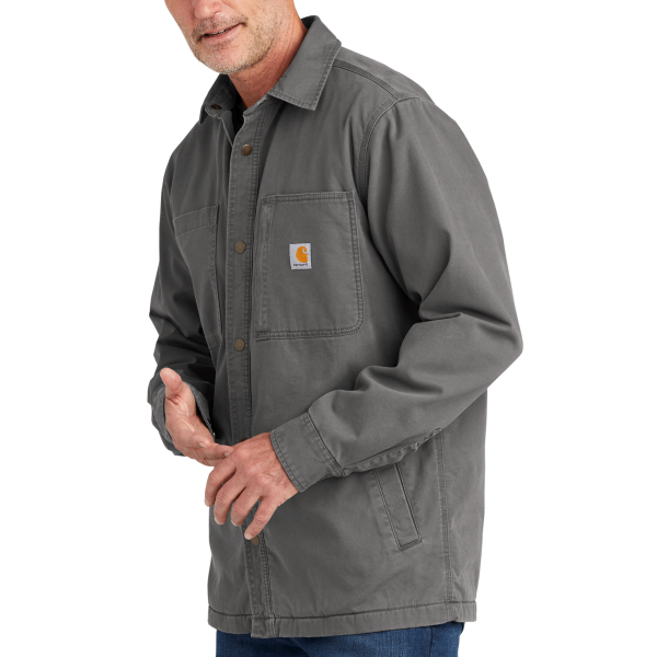 Carhartt Rugged Flex ® Fleece Lined Shirt Jac, Shadow Grey, Left Sleeve view