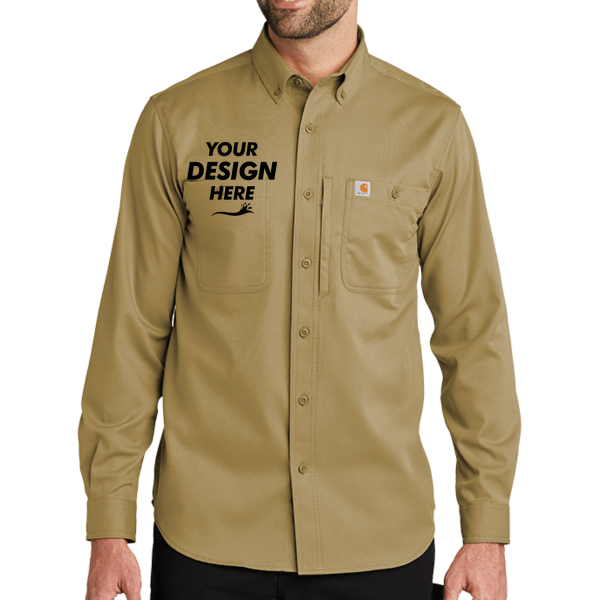 Carhartt Rugged Professional Series Long Sleeve Shirt, Dark Khaki, Front view, Mockup