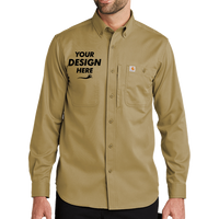 Carhartt Rugged Professional Series Long Sleeve Shirt, Dark Khaki, Front view, Mockup