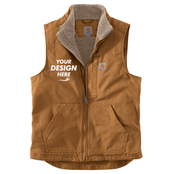 Carhartt Sherpa Lined Mock Neck Vest, Carhartt Brown, Front view, Mockup