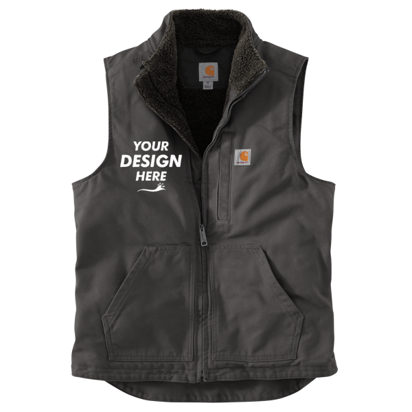 Carhartt Sherpa Lined Mock Neck Vest, Gravel, Front view, Mockup
