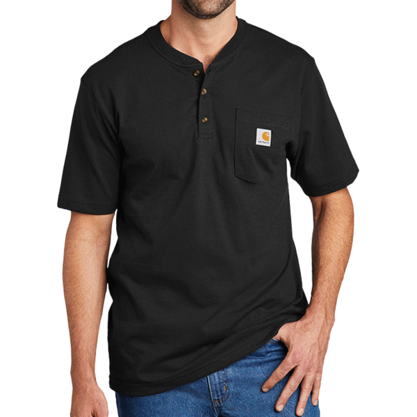 Carhartt Short Sleeve Henley T Shirt, Black, Front view