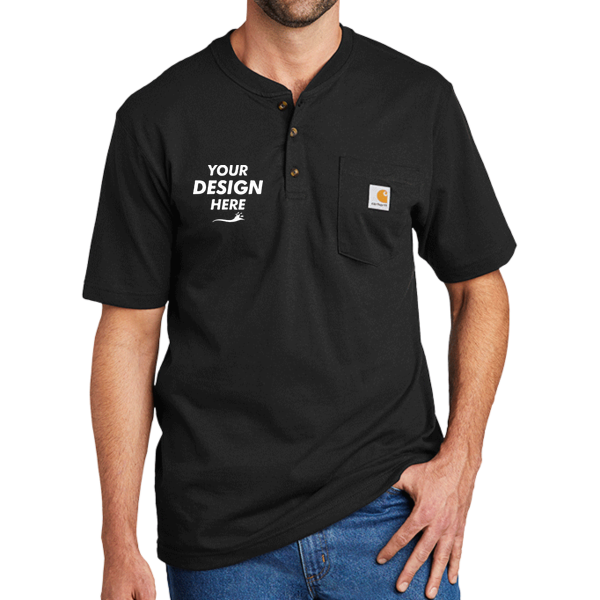 Carhartt Short Sleeve Henley T Shirt, Black, Front view, Mockup