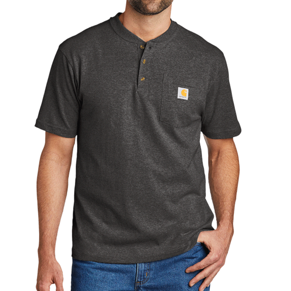 Carhartt Short Sleeve Henley T Shirt, Carbon Heather, Front view