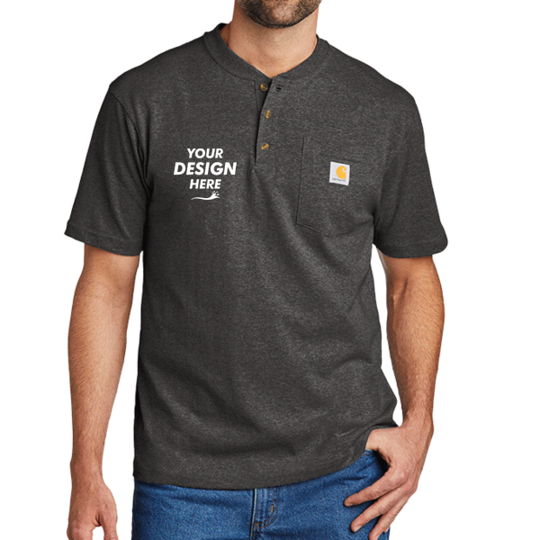 Carhartt Short Sleeve Henley T Shirt, Carbon Heather, Front view, Mockup