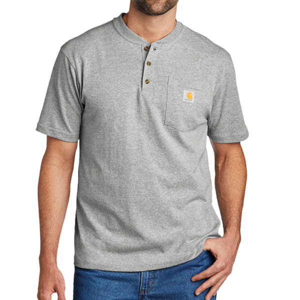 Carhartt Short Sleeve Henley T Shirt, Heather Grey, Front view