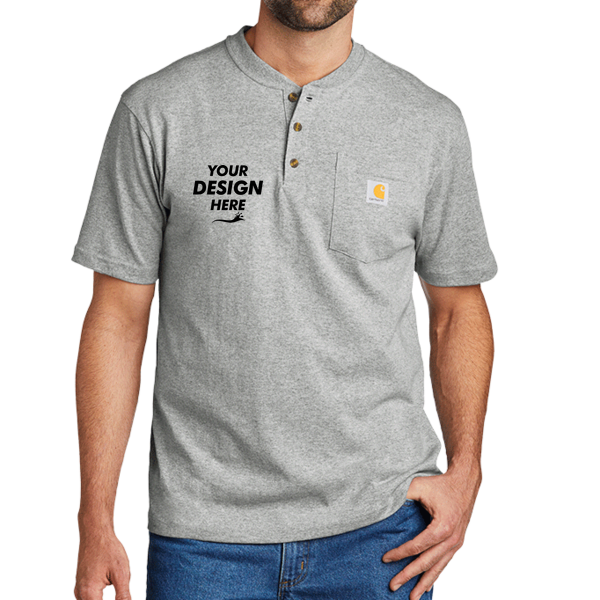 Carhartt Short Sleeve Henley T Shirt, Heather Grey, Front view, Mockup