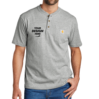 Carhartt Short Sleeve Henley T Shirt, Heather Grey, Front view, Mockup