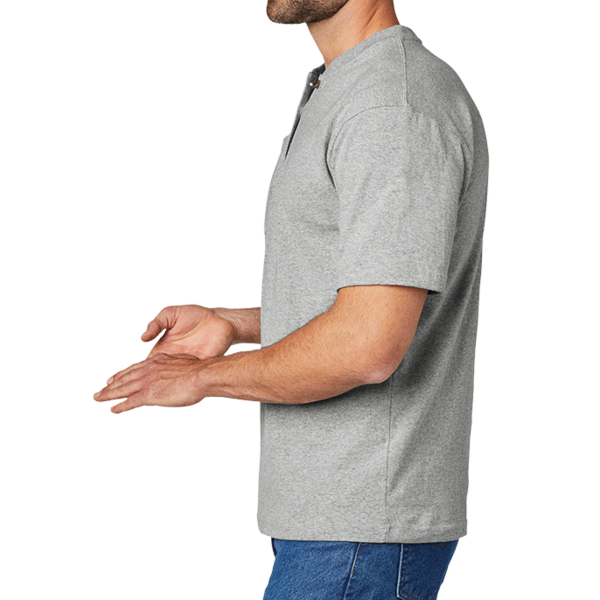 Carhartt Short Sleeve Henley T Shirt, Heather Grey, Left Sleeve view