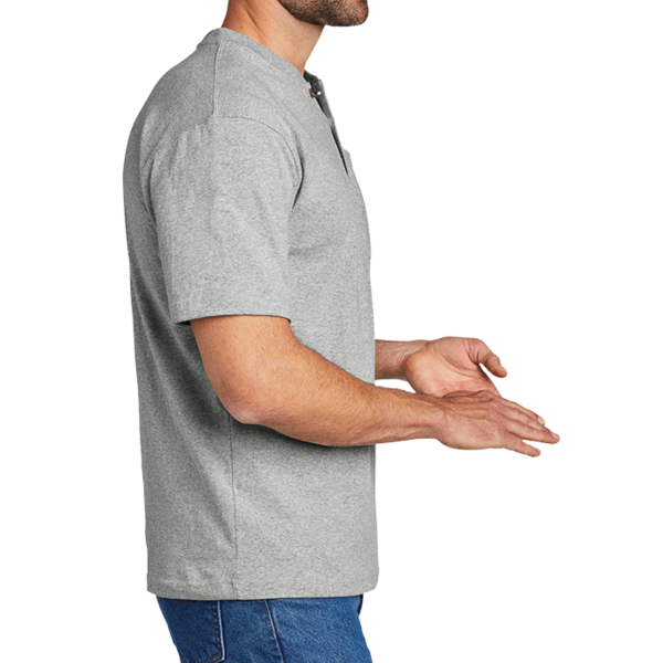 Carhartt Short Sleeve Henley T Shirt, Heather Grey, Right Sleeve view