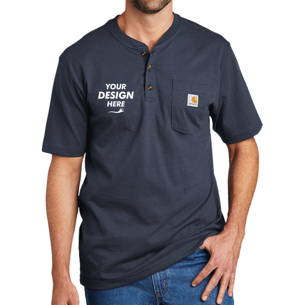 Carhartt Short Sleeve Henley T Shirt, Navy, Front view, Mockup