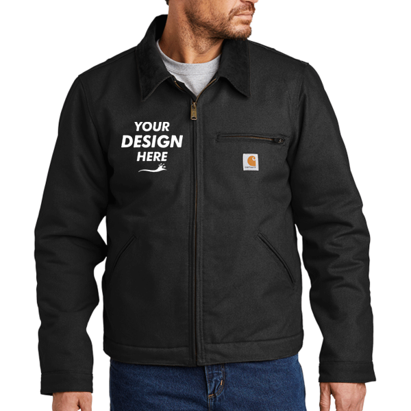 Carhartt Tall Duck Detroit Jacket, Black, Front view, Mockup