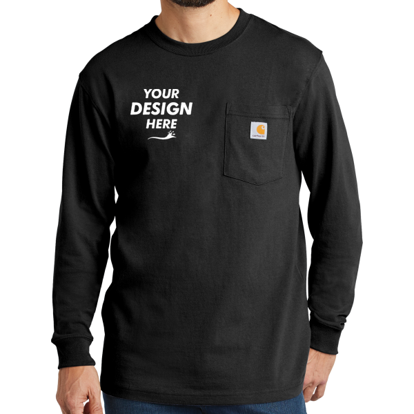 Carhartt Workwear Pocket Long Sleeve T Shirt, Black, Front view, Mockup
