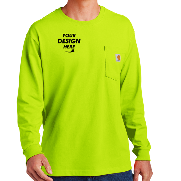 Carhartt Workwear Pocket Long Sleeve T Shirt, Brite Lime, Front view, Mockup