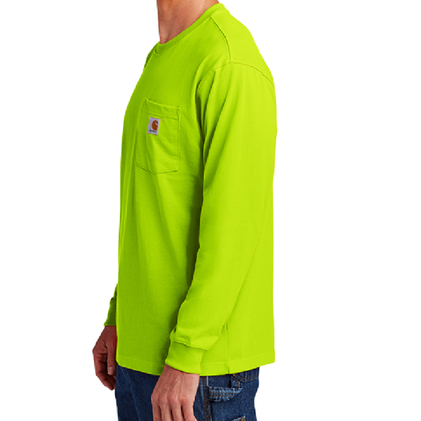 Carhartt Workwear Pocket Long Sleeve T Shirt, Brite Lime, Left Sleeve view