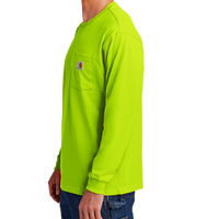 Carhartt Workwear Pocket Long Sleeve T Shirt, Brite Lime, Left Sleeve view