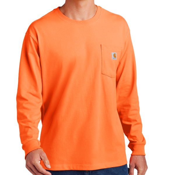 Carhartt Workwear Pocket Long Sleeve T Shirt, Brite Orange, Front view