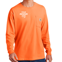 Carhartt Workwear Pocket Long Sleeve T Shirt, Brite Orange, Front view, Mockup