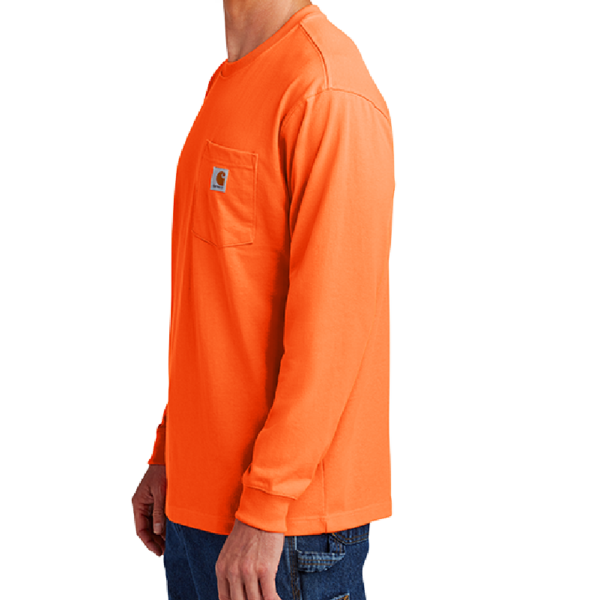 Carhartt Workwear Pocket Long Sleeve T Shirt, Brite Orange, Left Sleeve view