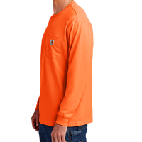 Carhartt Workwear Pocket Long Sleeve T Shirt, Brite Orange, Left Sleeve view
