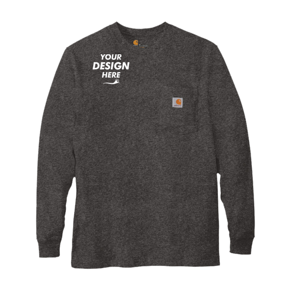 Carhartt Workwear Pocket Long Sleeve T Shirt, Carbon Heather, Front view, Mockup