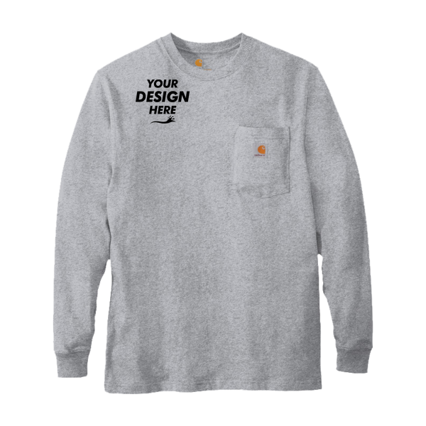 Carhartt Workwear Pocket Long Sleeve T Shirt, Heather Grey, Front view, Mockup