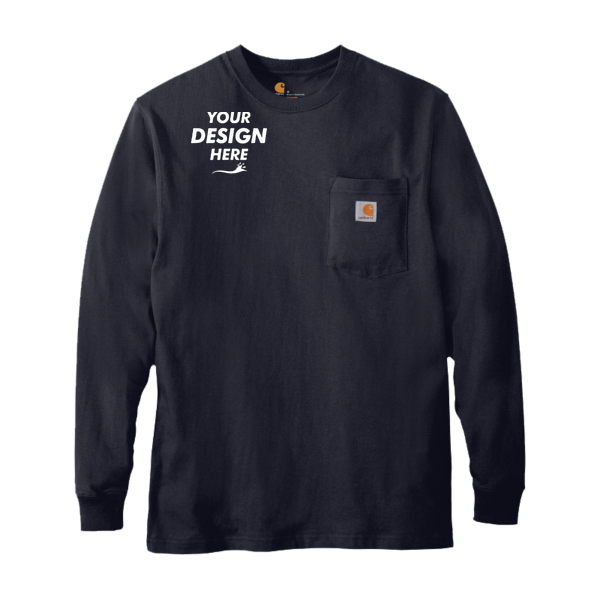 Carhartt Workwear Pocket Long Sleeve T Shirt, Navy, Front view, Mockup