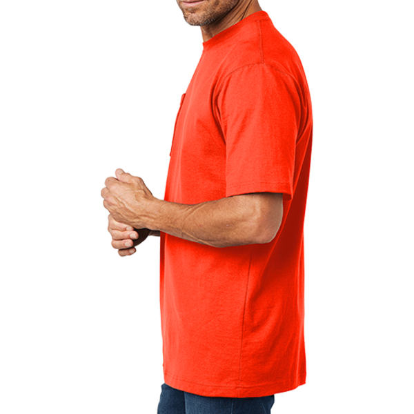 Carhartt Workwear Pocket Short Sleeve T Shirt, Brite Orange, Left Sleeve view