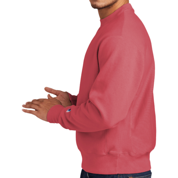 Champion Reverse Weave ® Garment Dyed Crewneck Sweatshirt, Crimson, Left Sleeve view