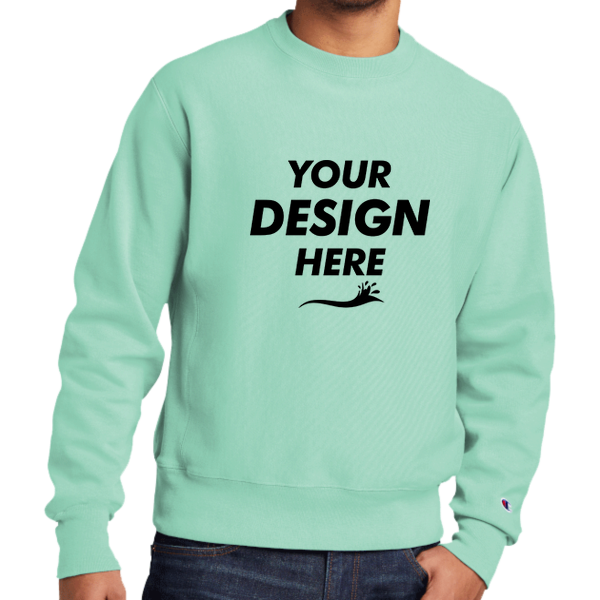 Champion Reverse Weave ® Garment Dyed Crewneck Sweatshirt, Pale Seafoam, Front view, Mockup