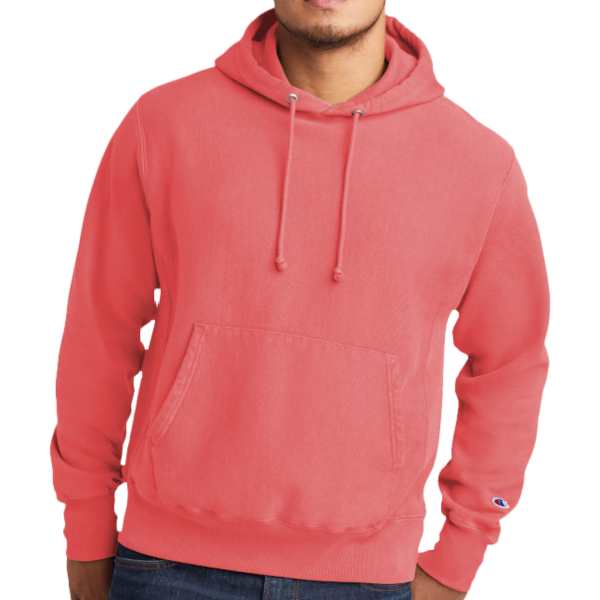 Champion Reverse Weave ® Garment Dyed Hooded Sweatshirt, Coral Craze, Front view