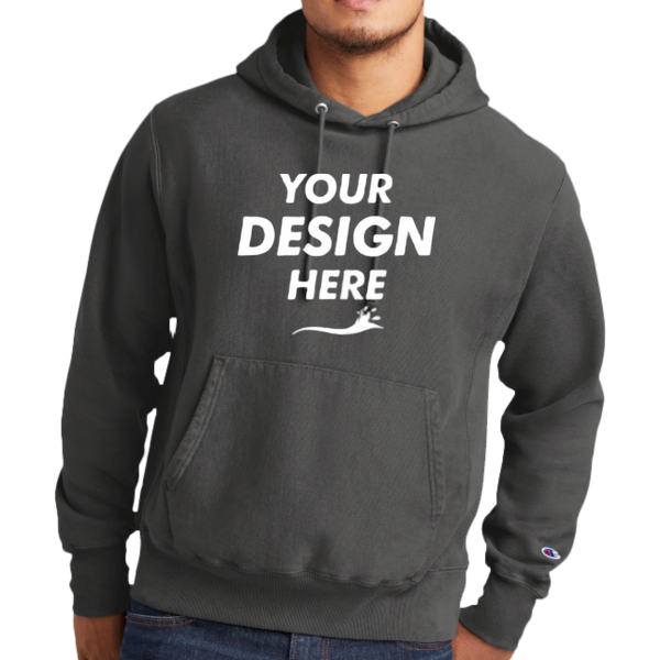 Champion Reverse Weave ® Garment Dyed Hooded Sweatshirt, New Railroad, Front view, Mockup