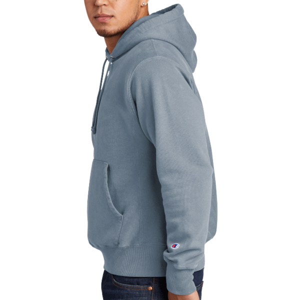 Champion Reverse Weave ® Garment Dyed Hooded Sweatshirt, Saltwater, Left Sleeve view