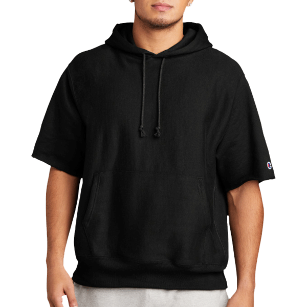 Champion Reverse Weave ® Short Sleeve Hooded Sweatshirt, Black, Front view