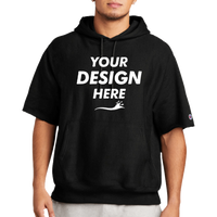 Champion Reverse Weave ® Short Sleeve Hooded Sweatshirt, Black, Front view, Mockup