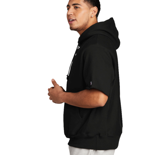 Champion Reverse Weave ® Short Sleeve Hooded Sweatshirt, Black, Left Sleeve view