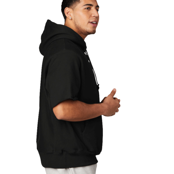 Champion Reverse Weave ® Short Sleeve Hooded Sweatshirt, Black, Right Sleeve view