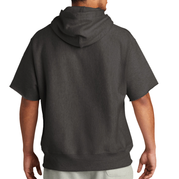 Champion Reverse Weave ® Short Sleeve Hooded Sweatshirt, Charcoal Heather, Back view