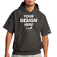Champion Reverse Weave ® Short Sleeve Hooded Sweatshirt, Charcoal Heather, Front view, Mockup