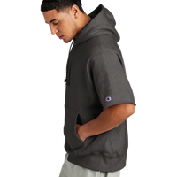 Champion Reverse Weave ® Short Sleeve Hooded Sweatshirt, Charcoal Heather, Left Sleeve view