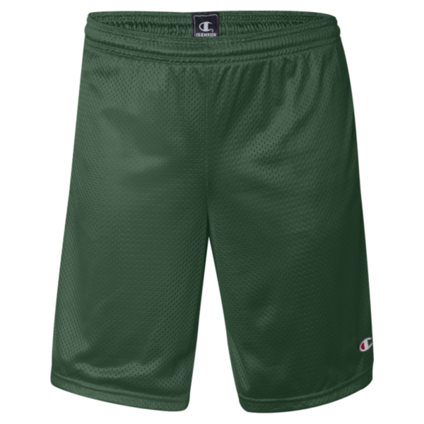 Champion Unisex 9" Mesh Shorts with Pockets, Athletic Dark Green, Front view