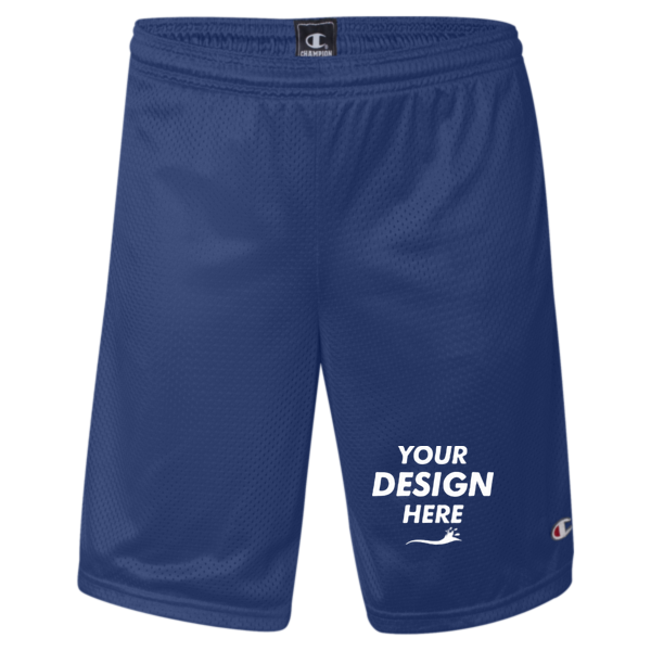 Champion Unisex 9" Mesh Shorts with Pockets, Athletic Royal, Front view, Mockup