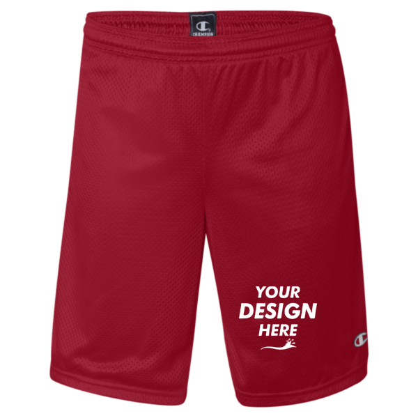 Champion Unisex 9" Mesh Shorts with Pockets, Scarlet, Front view, Mockup