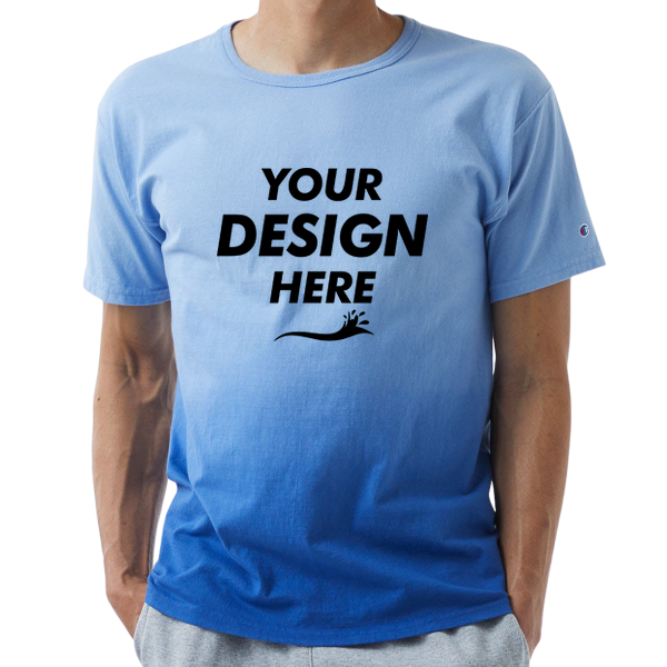 Champion Unisex Classic Jersey Dip Dye T-Shirt, Athletic Royal Ombre, Front view, Mockup