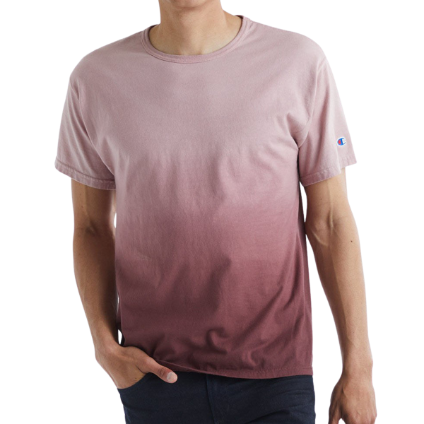 Champion Unisex Classic Jersey Dip Dye T-Shirt, Maroon Ombre, Front view