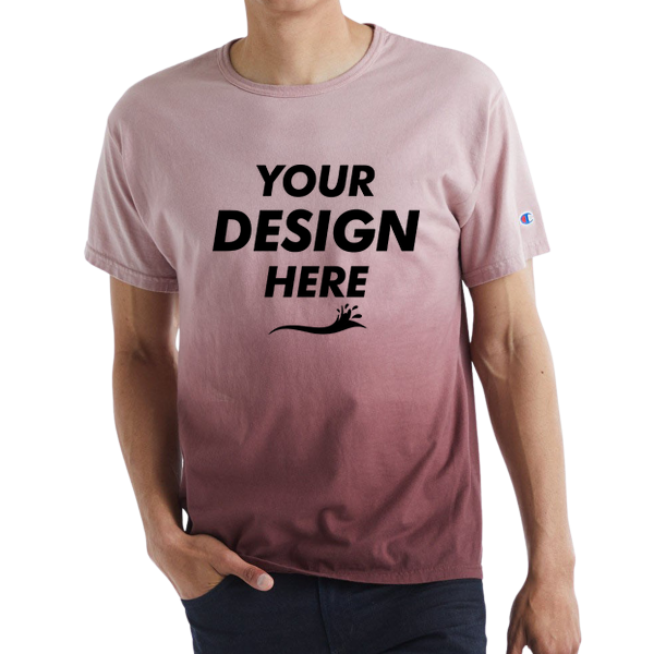 Champion Unisex Classic Jersey Dip Dye T-Shirt, Maroon Ombre, Front view, Mockup