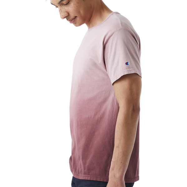 Champion Unisex Classic Jersey Dip Dye T-Shirt, Maroon Ombre, Left Sleeve view